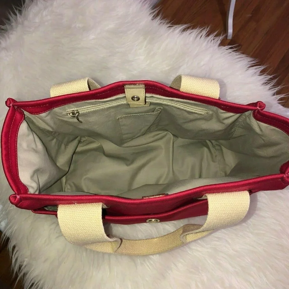 BURBERRY Red Canvas Ivory Handles Satchel Handbag - Picture 7 of 12